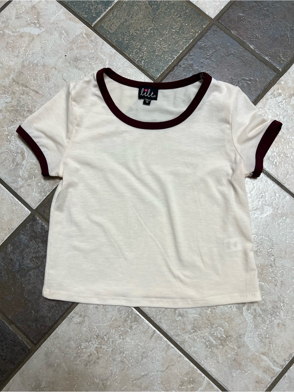 lilt Cropped Tee with Burgundy Trim- NWOT